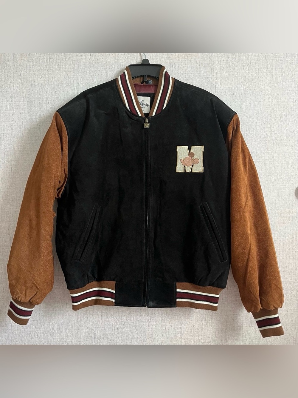 Vintage Disney/Mickey Mouse Black/Brown Suede Leather Varsity Jacket